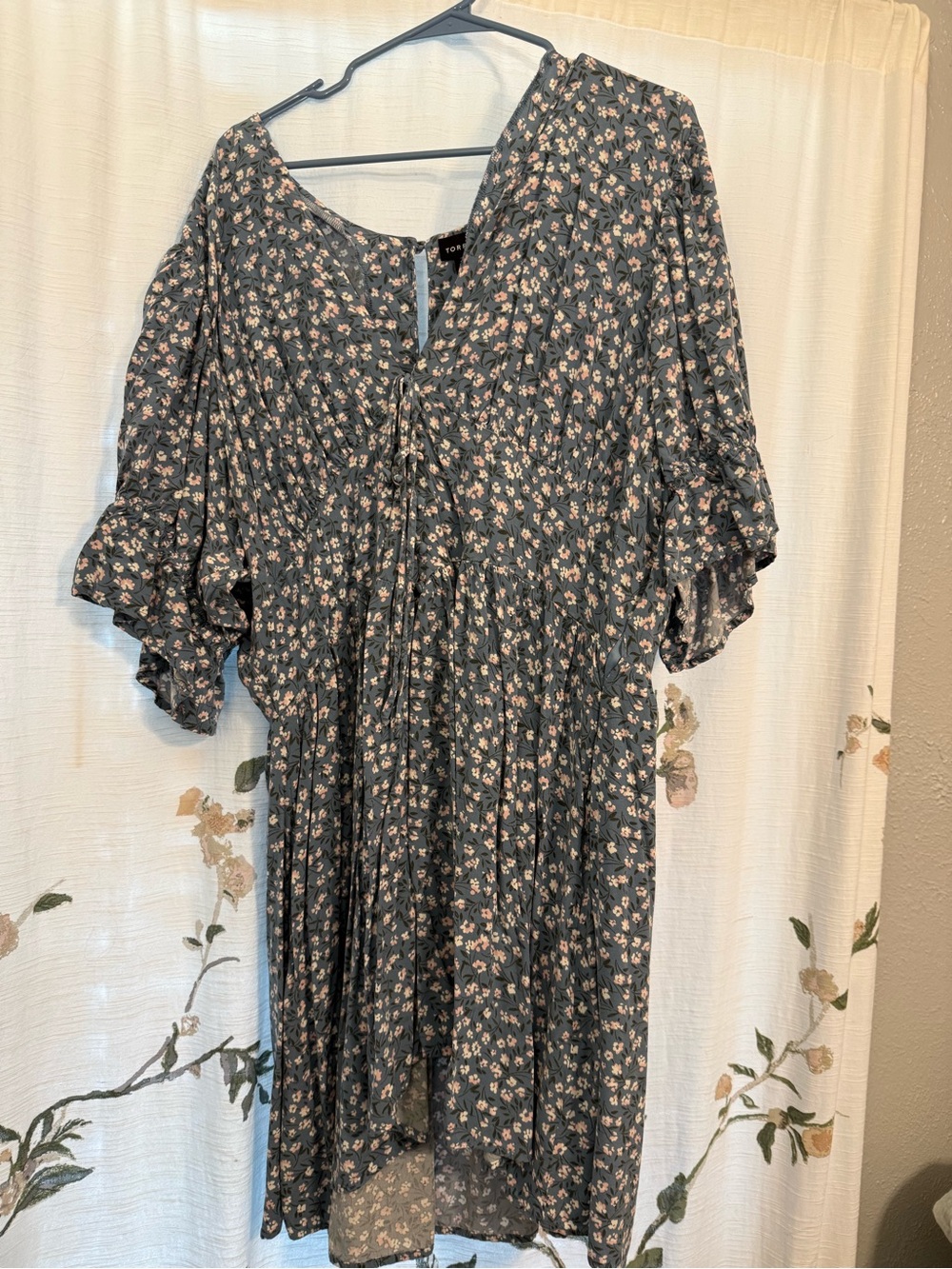 torrid Slate Blue Floral Tie-Front Midi Dress